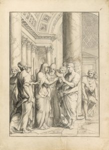 聖母の結婚、1640年頃（ペンと黒のインク、ブラシとグレーと淡い茶色のウォッシュとグラファイト、クリーム状の簀の目） 作： Jacques Stella