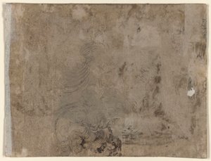 テーブルに着席する若者 (直訳); 巻き毛の子供の頭 (裏面) 作： Jacques de Gheyn II