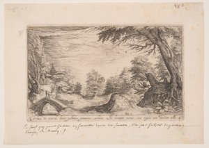 橋の上の雄鹿のいる風景（『風景』より 作： Jacques de Gheyn II