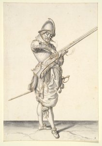 キャリバーを発射する準備をしている兵士 作： Jacques de Gheyn II