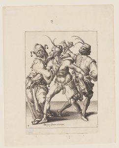 ジェスターを含む3人の踊るママーたち（『マスカレード』より 作： Jacques de Gheyn II