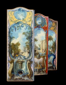 家具：ジャック・ド・ラジュー（1686-1761）のマルフレ紙に描かれた絵画屏風 18世紀