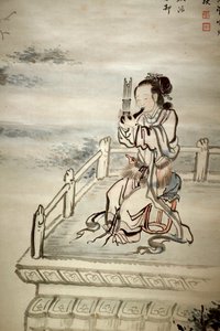塗装済みフィギュア、ミュージシャン。 Yi Jaegwan (1783-1837) による紙にインク、19 世紀の芸術。 韓国国立中央博物館、ソウル (韓国)。 作： Jaegwan Yi