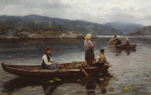 湖で釣りをする人々 作： Jahn Ekenaes