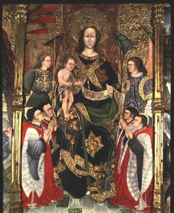 マドンナとチャイルド、聖ミカエルに捧げられたパエリア祭壇画の中央パネル 作： Jaime Ferrer II