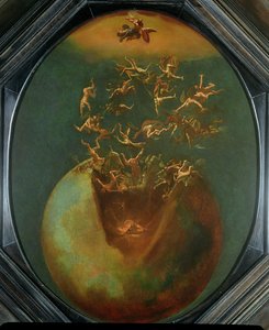 悪魔の堕落と天国からの反逆天使（銀色の銅に油彩） 作： Jakob Isaaksz Swanenburgh