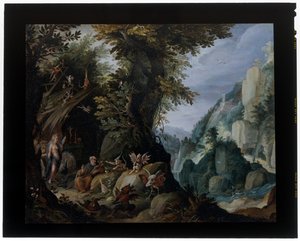 風景の中の聖アンソニーの誘惑 作： Jakob Isaaksz Swanenburgh