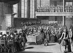 アナバプティストの夕食、ヤコブス・ファン・デル・シュリー（1715-1779）による彫刻、「世界のすべての人々の宗教的儀式と慣習」から 作： Jakob van der Schley