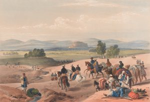 クウェッタ要塞へのアプローチ」1839年頃（リトグラフ、彩色済み 作： James (after) Atkinson