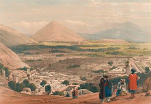 城塞の上部から見たバラ・ヒサールとカウブルの都市（リトグラフ、彩色済み 作： James (after) Atkinson