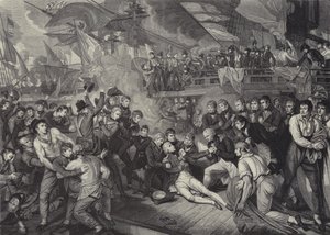 トラファルガーの戦いでのネルソン卿の死 作： James (after) Heath
