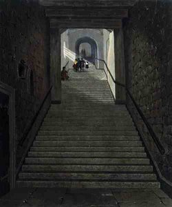 ウィンザー城の古代階段（「Royal Residences」より）、R.Reeveの彫刻、William Henry Pyne（1769-1843）の出版。 作： James (after) Stephanoff