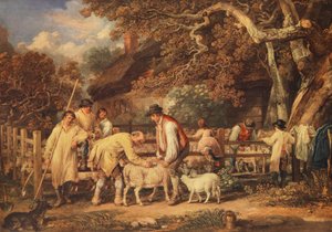 羊の毛刈り、1820年頃（カラーリトグラフ 作： James (after) Ward