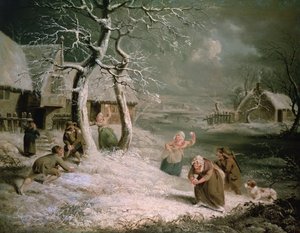 雪だるまをする農民たち」1790年頃（油彩・キャンバス） 作： James (attr. to) Ward