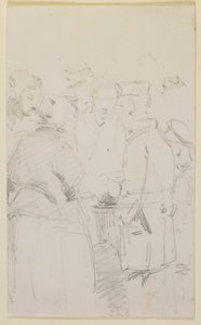 火鉢の周りの人物群、1858 年。 作： James Abbott McNeill Whistler