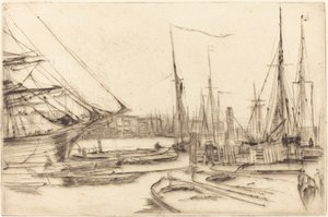 ビリングスゲートのスケッチ、1878 年。 作： James Abbott McNeill Whistler