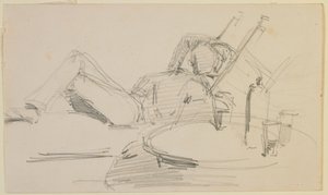 ベッドに横たわる男性、1858年。 作： James Abbott McNeill Whistler