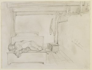マラドリーの農場で、1858（オフホワイトの織り紙に鉛筆 作： James Abbott McNeill Whistler