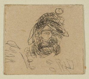 海岸測量プレートのスケッチからの兵士の帽子のひげを生やした男、1854-55。 作： James Abbott McNeill Whistler