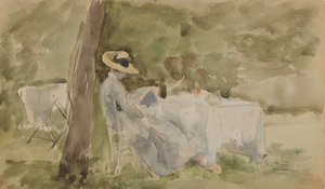 庭での朝食、1885-1886年。 作： James Abbott McNeill Whistler