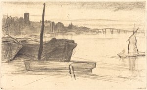 チェルシー橋と教会、c。 18701871。 作： James Abbott McNeill Whistler