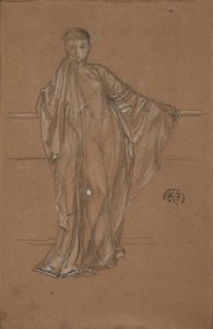 ドレープのかかった人物が手すりにいる図 1868-1870年 作： James Abbott McNeill Whistler