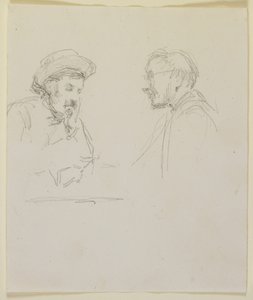 2人の男性の頭、1855-59年頃（オフホワイトの織り紙に鉛筆） 作： James Abbott McNeill Whistler