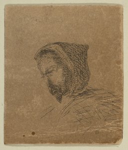 海岸測量プレートのスケッチからのフード付きの男性の頭、1854-55。 作： James Abbott McNeill Whistler