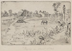 馬のいる風景（牧草地）1859（紙にエッチング）