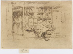 小さな八百屋、チェルシー、1884-86年頃（エッチング、紙にインク） 作： James Abbott McNeill Whistler