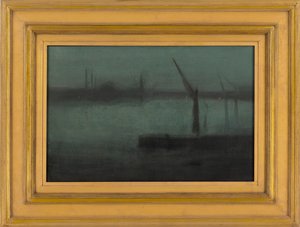 夜想曲。青と銀--ボタシーリーチ、1870-1875。 作： James Abbott McNeill Whistler