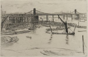 古いハンガーフォード橋、1861年（紙にエッチング） 作： James Abbott McNeill Whistler