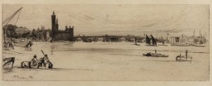 古いウェストミンスター橋、1859 年。 作： James Abbott McNeill Whistler