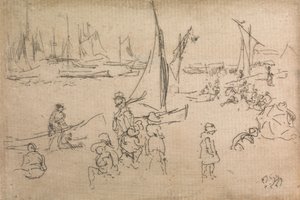 ポーツマスの子供たち、1887年の「海軍の見直し」と題された12のエッチングのセットから 作： James Abbott McNeill Whistler