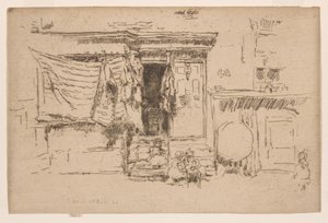 ラグ・ショップ、ミルマンズ・ロウ、チェルシー 1886-88年頃 （エッチング、紙にインク） 作： James Abbott McNeill Whistler
