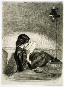 ランプライトによる読書、1858 作： James Abbott McNeill Whistler