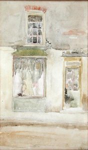 The Dressmakers Shop、c.1897-98（紙にトイレ） 作： James Abbott McNeill Whistler