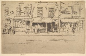 フィッシュショップ、忙しいチェルシーフィッシュショップ、チェルシー、1886年-87年。 作： James Abbott McNeill Whistler