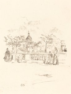 リュクサンブール庭園のテラスから見たパンテオン（1893年）。 作： James Abbott McNeill Whistler