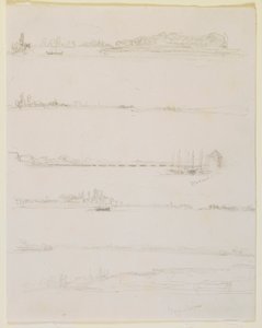 1858年、WormsとOppeheim付近のライン川。 作： James Abbott McNeill Whistler