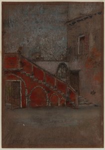 階段：赤のメモ、1880（茶色の紙にクレヨンとパステル） 作： James Abbott McNeill Whistler