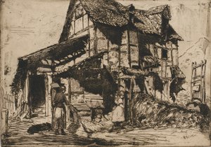安全でない長屋。自然からの12のエッチングの一つ。フランスのセット、1858年。 作： James Abbott McNeill Whistler