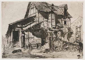 安全でない長屋。自然からの12枚のエッチングのうちの1枚 フランスのセット 1858年