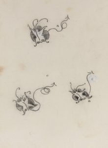 3つのウィスラーバタフライ（平版用転写紙にクレヨンとチャイニーズホワイト） 作： James Abbott McNeill Whistler