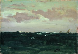 ヴァイオレットとブルー1893年頃、パネルに油彩で描かれた「ローラーの間 作： James Abbott McNeill Whistler