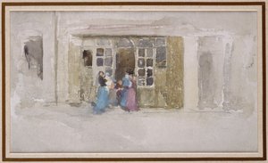 店のドアにいる女性と子供、1888年頃 作： James Abbott McNeill Whistler