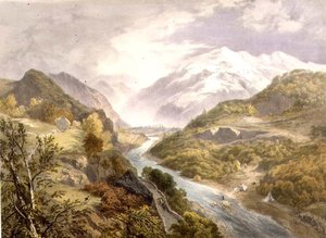 ダーウェント川とボローデール（「The English Lake District」より 作： James Baker (after) Pyne