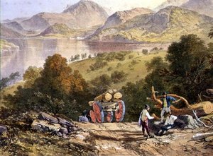 ウルズウォーター、木こりの荷車の詳細（「The English Lake District」より 作： James Baker (after) Pyne