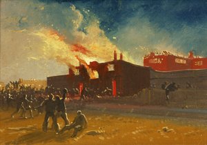 ブリストル暴動：ローフォーズゲート刑務所の燃焼、1831年頃（紙に油彩）