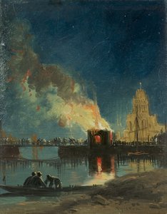 ブリストル暴動：料金所の燃焼、プリンスストリートブリッジ、1831年頃（紙に油彩） 作： James Baker Pyne